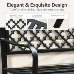 PHI VILLA 50 Inch Heavy Duty Outdoor Metal Garden Bench With Backrest And Armrest For Garden, Lawn, Yard, Outdoors -Phi Villa phi villa outdoor metal garden bench03