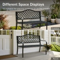 PHI VILLA 50 Inch Heavy Duty Outdoor Metal Garden Bench With Backrest And Armrest For Garden, Lawn, Yard, Outdoors -Phi Villa phi villa outdoor metal garden bench05