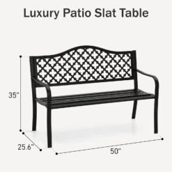 PHI VILLA 50 Inch Heavy Duty Outdoor Metal Garden Bench With Backrest And Armrest For Garden, Lawn, Yard, Outdoors -Phi Villa phi villa outdoor metal garden bench06