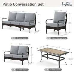 Phi Villa 7-Seater Wicker & Steel Outdoor Conversation Sofa Sets With Loveseat -Phi Villa phi villa wicker steel gray patio sofa13