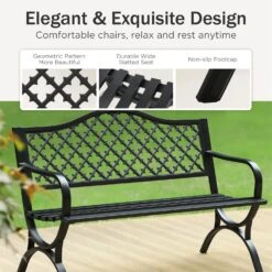 PHI VILLA 50 Inch Heavy Duty Outdoor Metal Garden Bench With Backrest And Armrest For Garden, Lawn, Yard, Outdoors -Phi Villa phivilla50inchheavydutypatiometalbench03