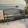 PHI VILLA 50 Inch Heavy Duty Outdoor Metal Garden Bench With Backrest And Armrest For Garden, Lawn, Yard, Outdoors -Phi Villa phivilla50inchheavydutypatiometalbench06