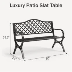 PHI VILLA 50 Inch Heavy Duty Outdoor Metal Garden Bench With Backrest And Armrest For Garden, Lawn, Yard, Outdoors -Phi Villa phivilla50inchheavydutypatiometalbench07