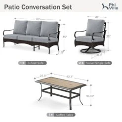 Phi Villa 5-Seater Outdoor Steel & Rattan Sofa Set With Coffee Table -Phi Villa phivillawickersteelgraypatiosofa08