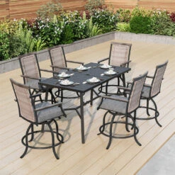 7-Pcs Bar Stool Set With Rattan Swivel Stools For Backyard-Phi Villa