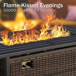 Phi Villa 5-Seater Outdoor Steel & Rattan Sofa Set With Rectangle Fire Pit Table 31 Phi Villa 5-Seater Outdoor Steel & Rattan Sofa Set With Rectangle Fire Pit Table -Phi Villa rattan fire pit sofa 03