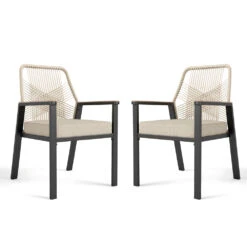 Stylish Rattan Rope Patio Dining Chairs-Phi Villa -Phi Villa rattan rope chair for outdoor 2 pcs