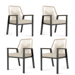 Stylish Rattan Rope Patio Dining Chairs-Phi Villa -Phi Villa rattan rope chair for outdoor 4 pcs