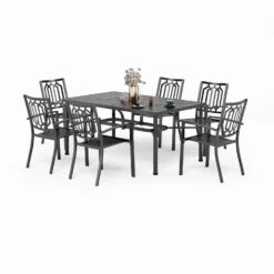 PHI VILLA 7-Piece Outdoor Patio Dining Set 6 Stackable Chairs And Rectangle Table -Phi Villa s7 41004 320742157 00
