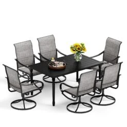 7-Piece Patio Dining Set With Upgraded Textilene Padded Chairs For Deck, Backyard PHI VILLA -Phi Villa s7 42821