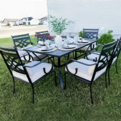 Phi Villa 7-Piece Patio Dining Set Of Stylish Steel Chairs And Steel Rectangle Table