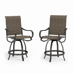 Phi Villa Outdoor Swivel Textilene Bar Stools -Phi Villa sling fabric swivel bar stools 2 seats
