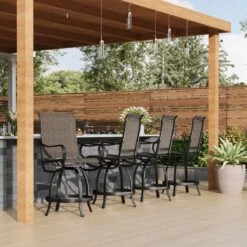 Phi Villa Outdoor Swivel Textilene Bar Stools -Phi Villa sling fabric swivel bar stools 4 seaters