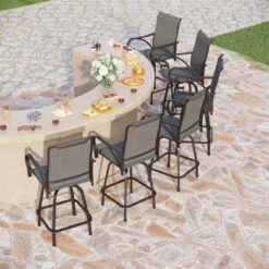 PHI VILLA Textilene Swivel Bar Stools With Curved Arms