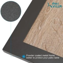 Phi Villa Wood-Look Patio Dining Table With Umbrella Hole -Phi Villa steeltable