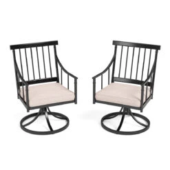 PHI VILLA Farmhouse Style Outdoor Swivel Dining Chairs With Cushion