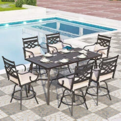 7-Pcs Bar Stool Set Of 26.8" Sophilisticate Swivel Bar Stools For Deck-Phi Villa