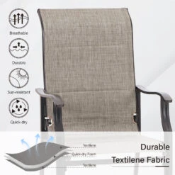 PHI VILLA 7-Piece Outdoor Dining Set With Rectangle Steel Table & 6 Textilene Dining Chairs -Phi Villa textline fixed padded chair 117 1 2 040102da 822b 4b4b 9412 af320d3558ed