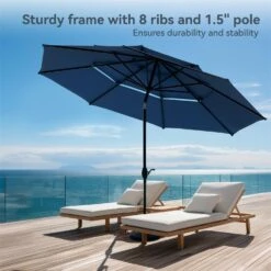 PHI VILLA 10ft 3 Tier Auto-tilt Patio Umbrella Outdoor Double Vented Umbrella -Phi Villa tiltoutdoorumbrella