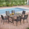 Phi Villa 7-Piece Patio Dining Set 6 Fixed Stackable Chairs & Farmhouse Style Table
